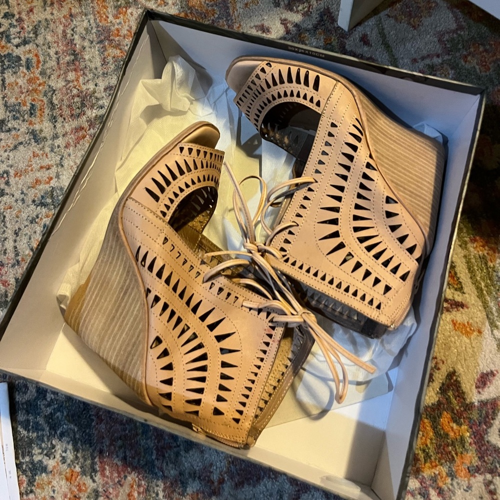 Jeffrey Campbell Tan Cutout Wedges